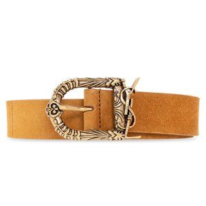 NEW Saint Laurent Brown Decorative Buckle Leather Belt